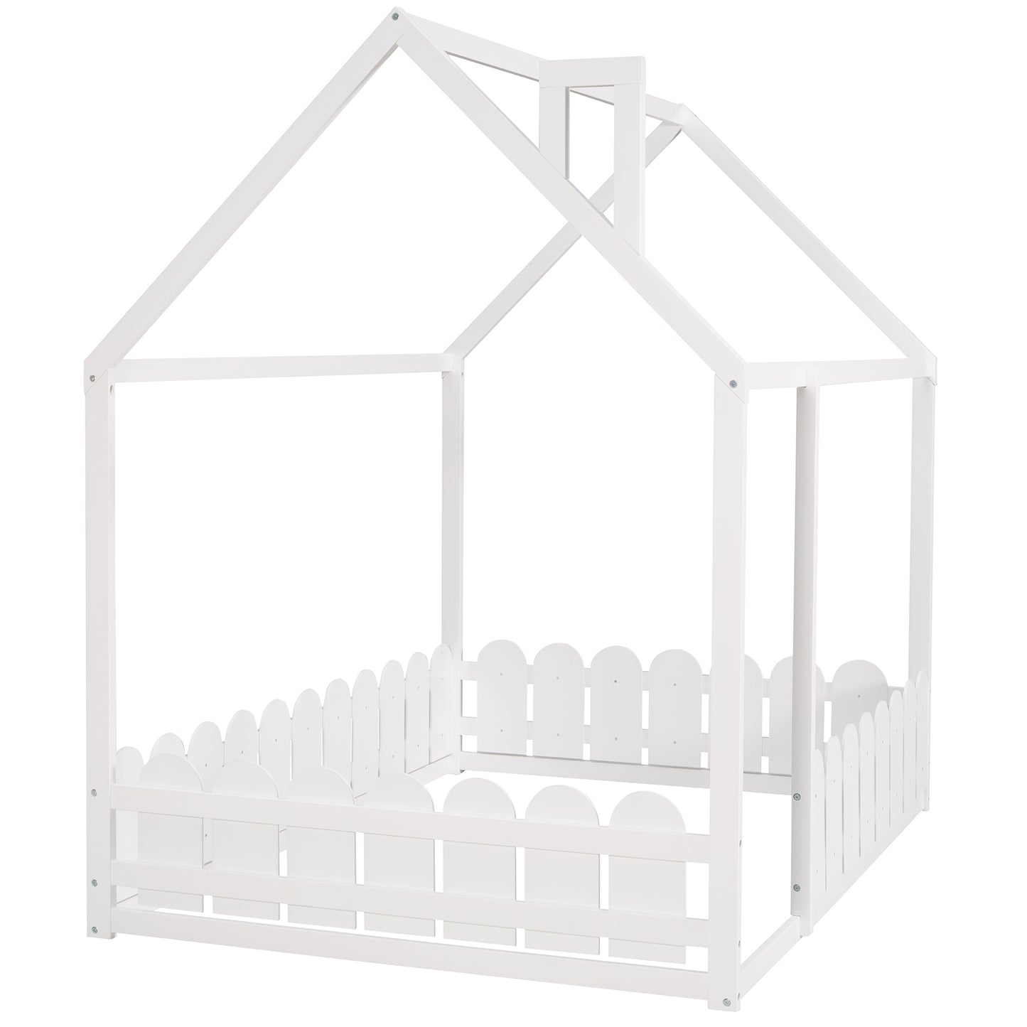 Bed Frame with Fence for Kids Teens Girls Boys