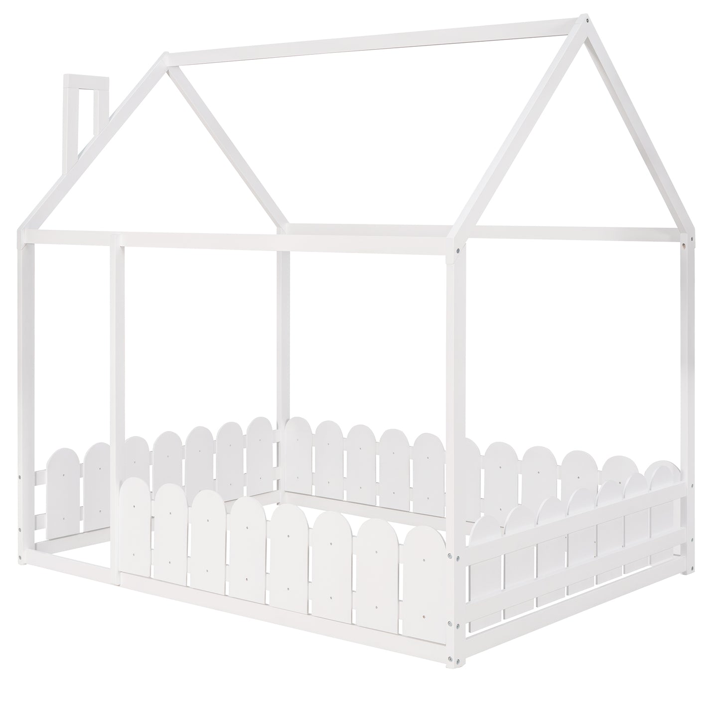 Bed Frame with Fence for Kids Teens Girls Boys