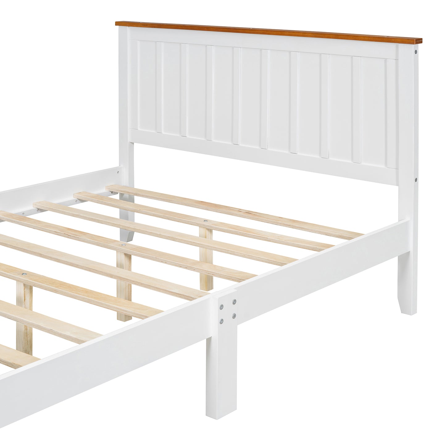 Simple Bed Frame with Rectangular Headboard and Footboard, White