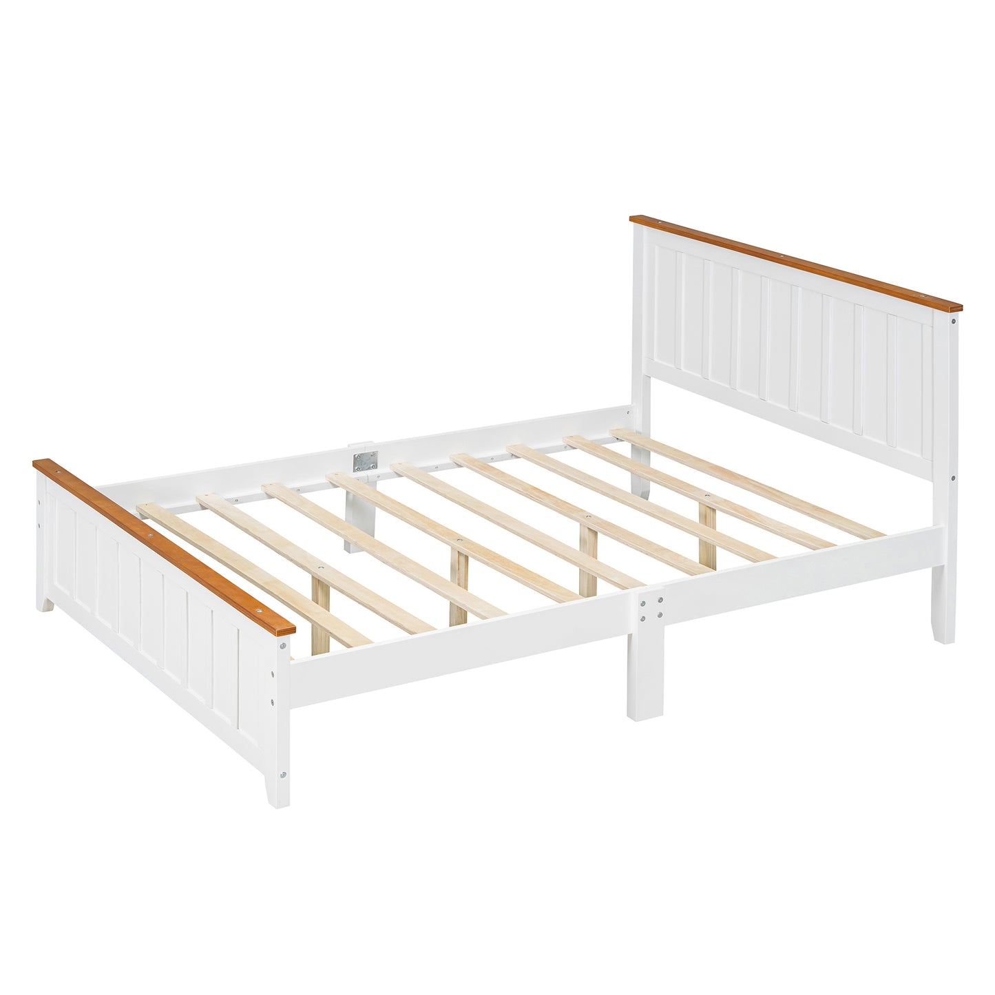 Simple Bed Frame with Rectangular Headboard and Footboard, White