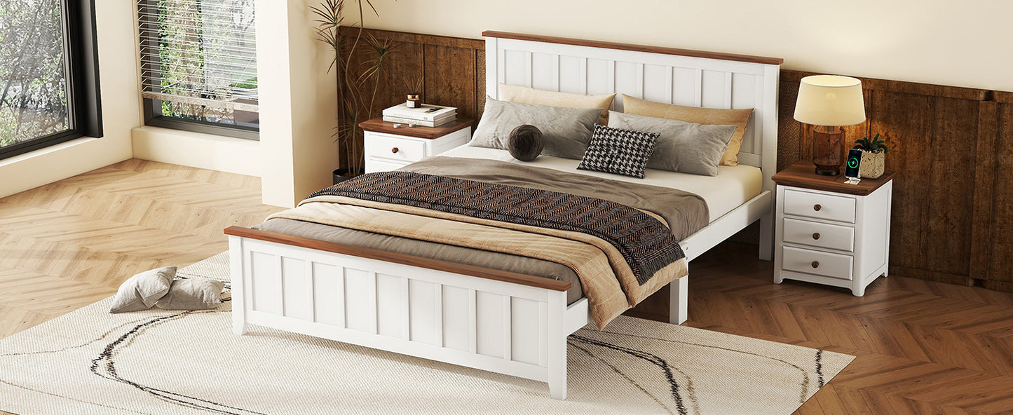 Simple Bed Frame with Rectangular Headboard and Footboard, White