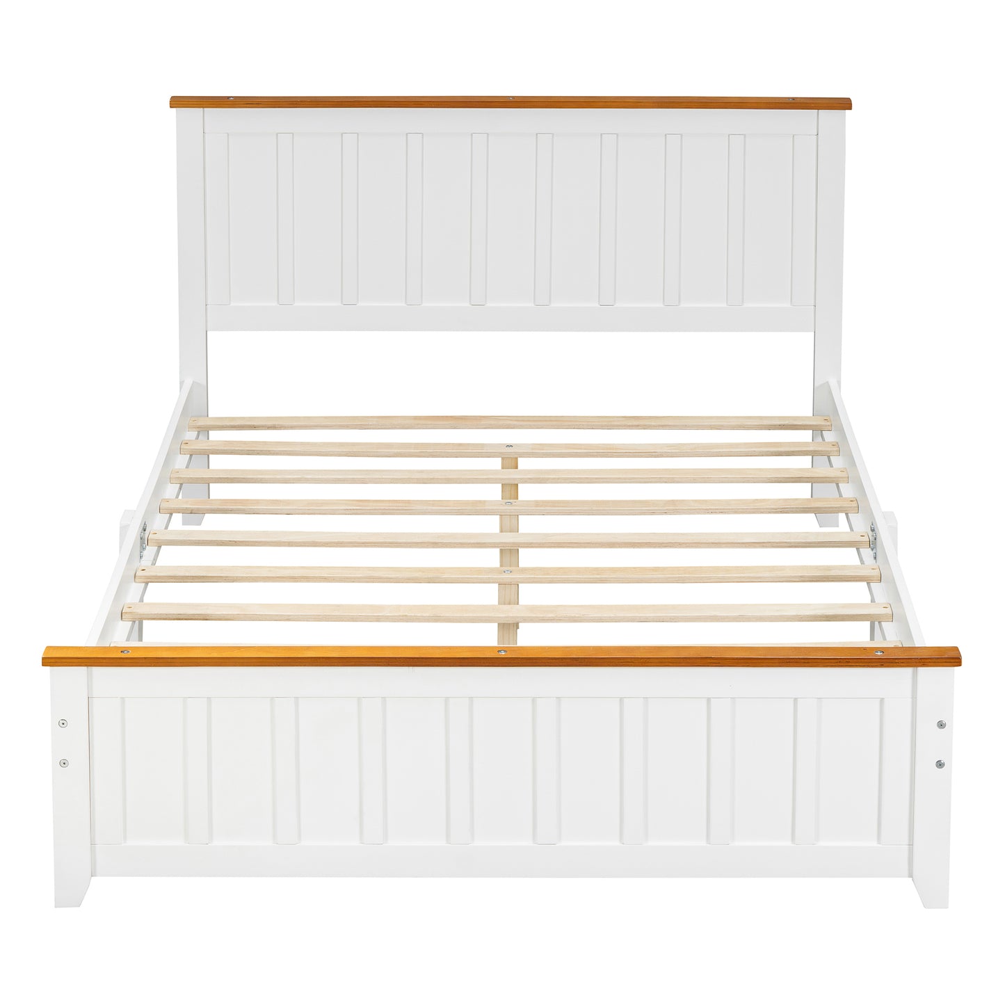 Simple Bed Frame with Rectangular Headboard and Footboard, White