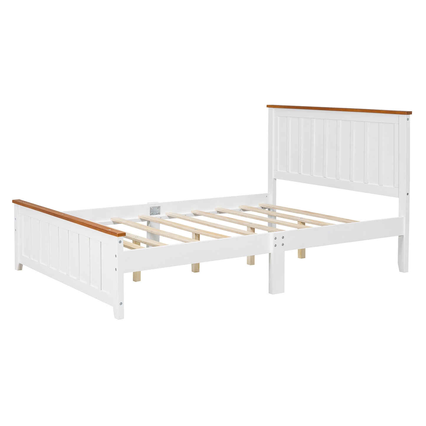 Simple Bed Frame with Rectangular Headboard and Footboard, White