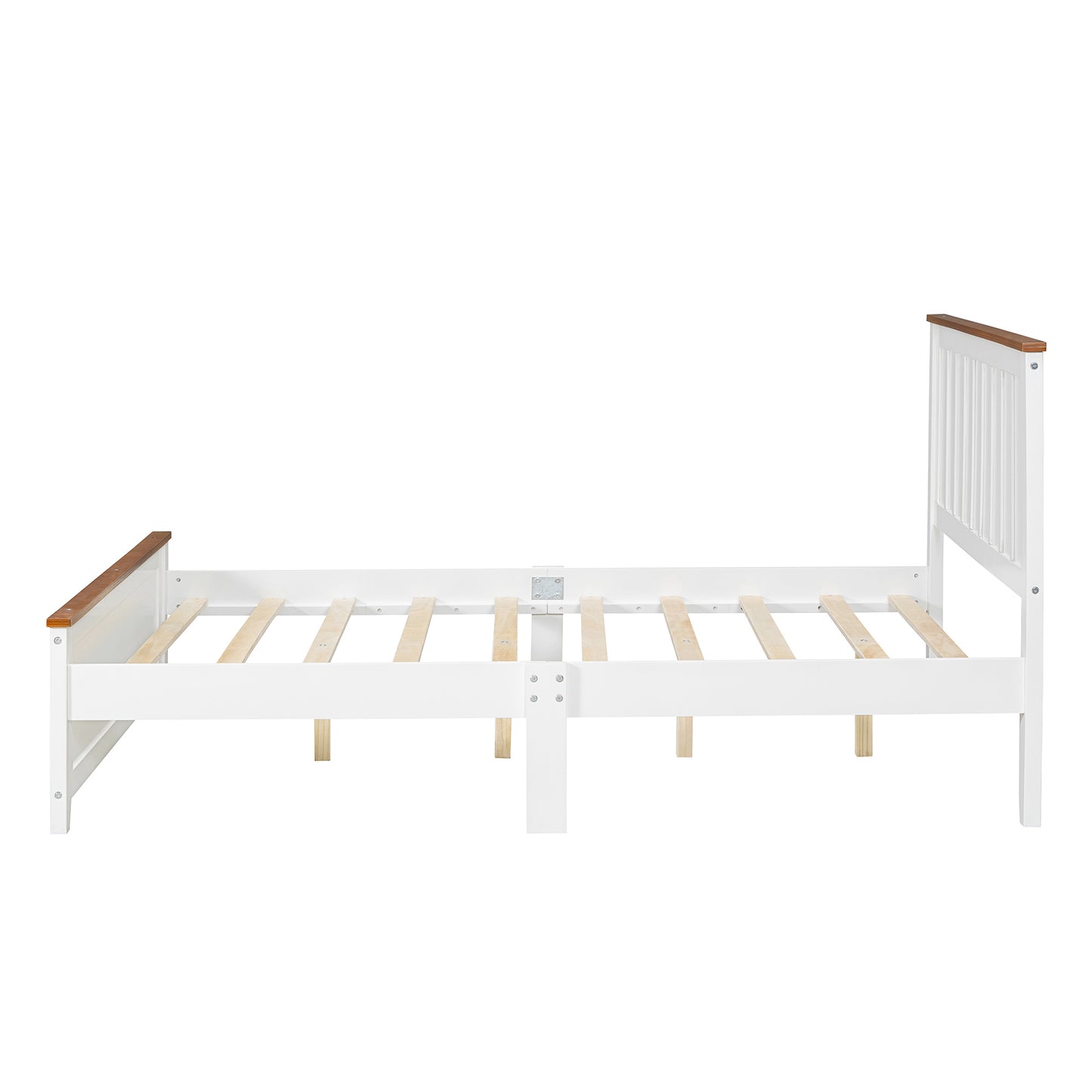 Simple Bed Frame with Rectangular Headboard and Footboard, White