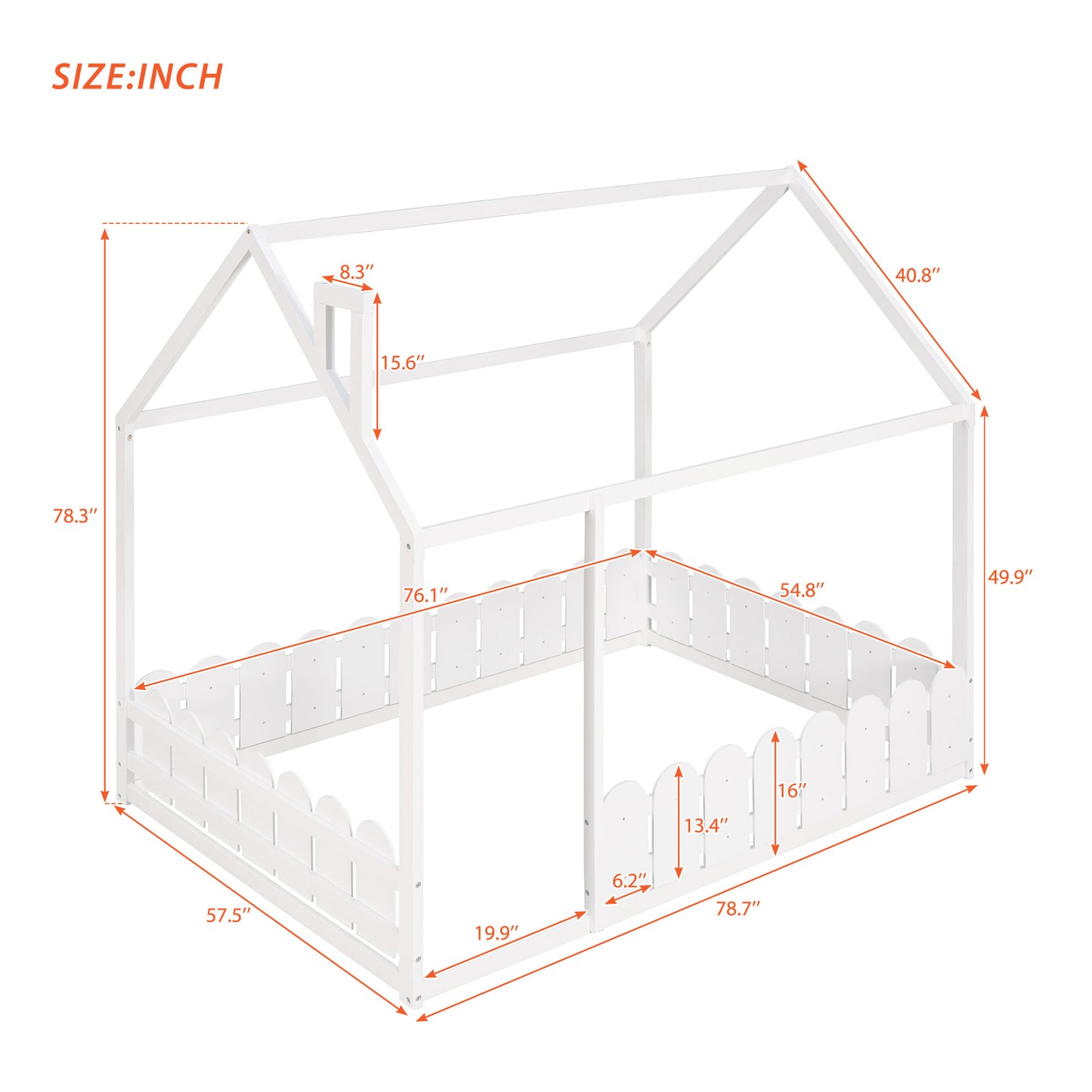 Bed Frame with Fence for Kids Teens Girls Boys