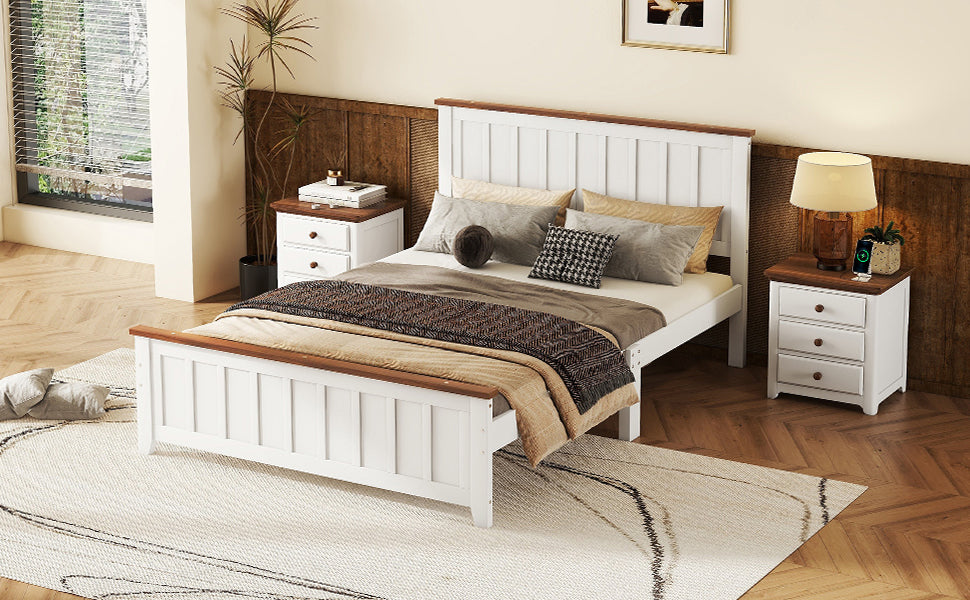 Simple Bed Frame with Rectangular Headboard and Footboard, White