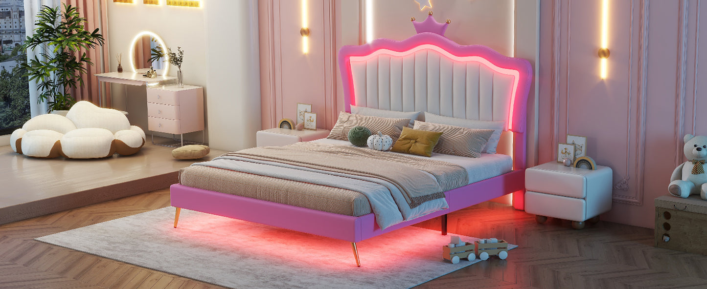 Full Size Upholstered Bed Frame with LED Light