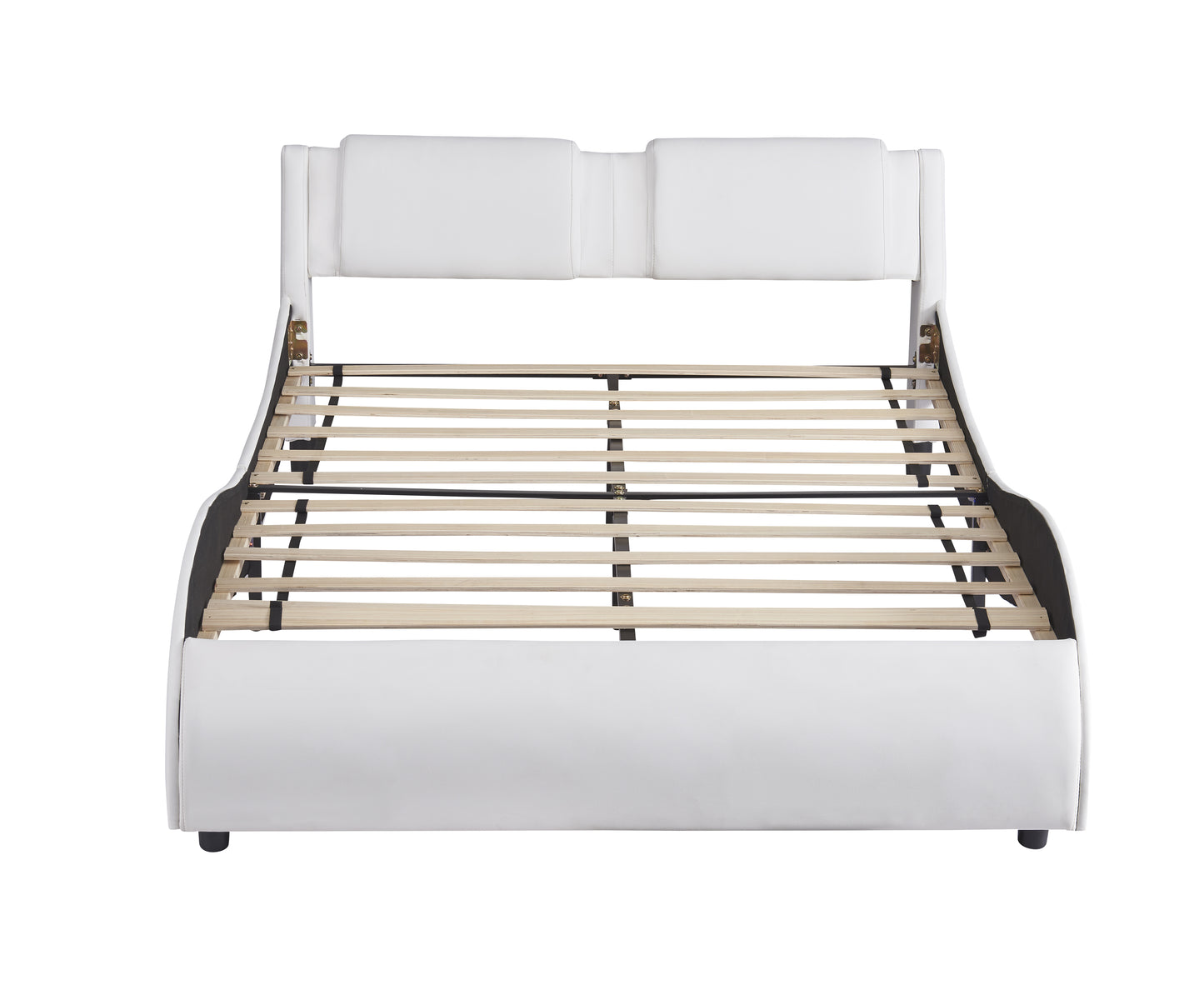 Bed with LED Light Bed Frame with Slatted - White