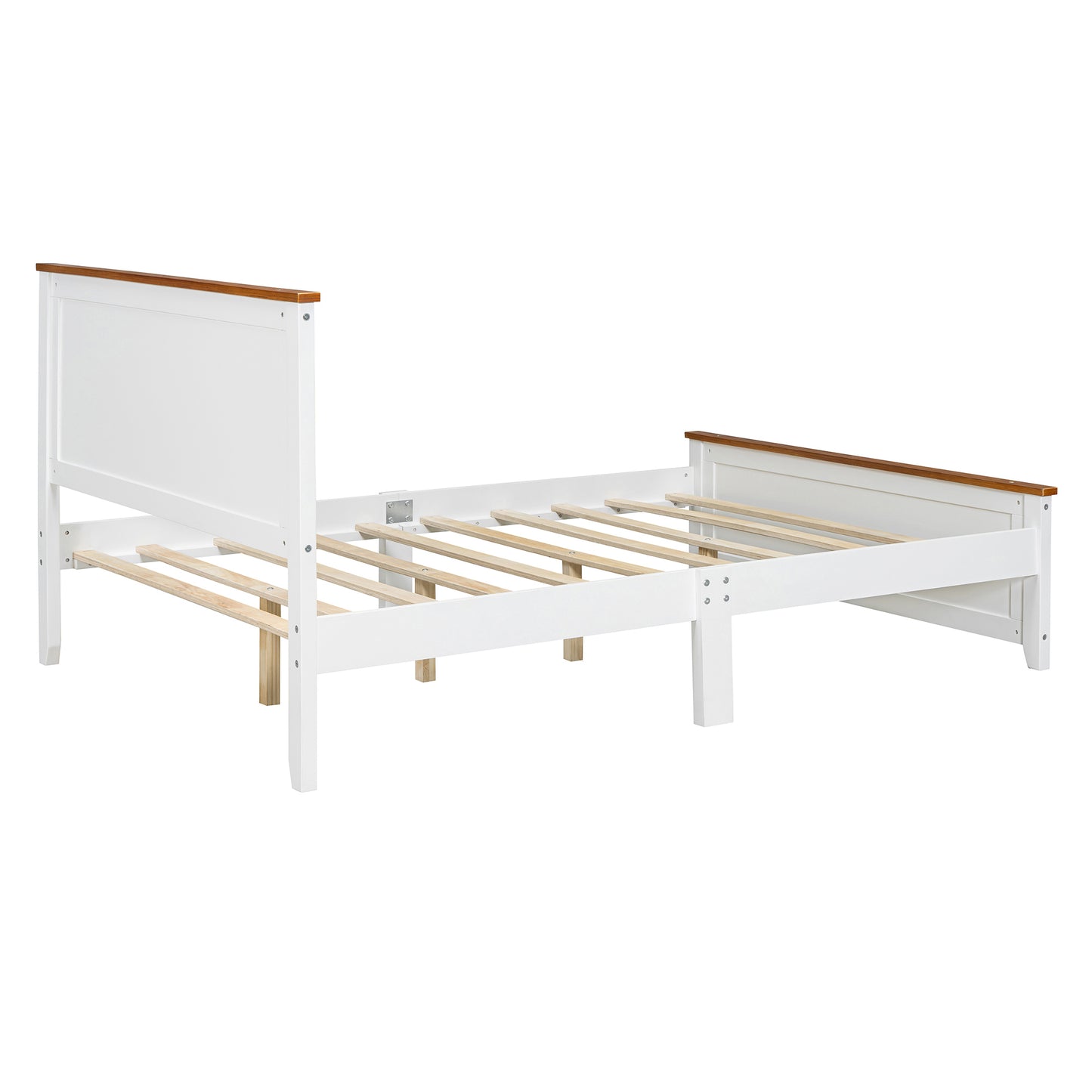 Simple Bed Frame with Rectangular Headboard and Footboard, White