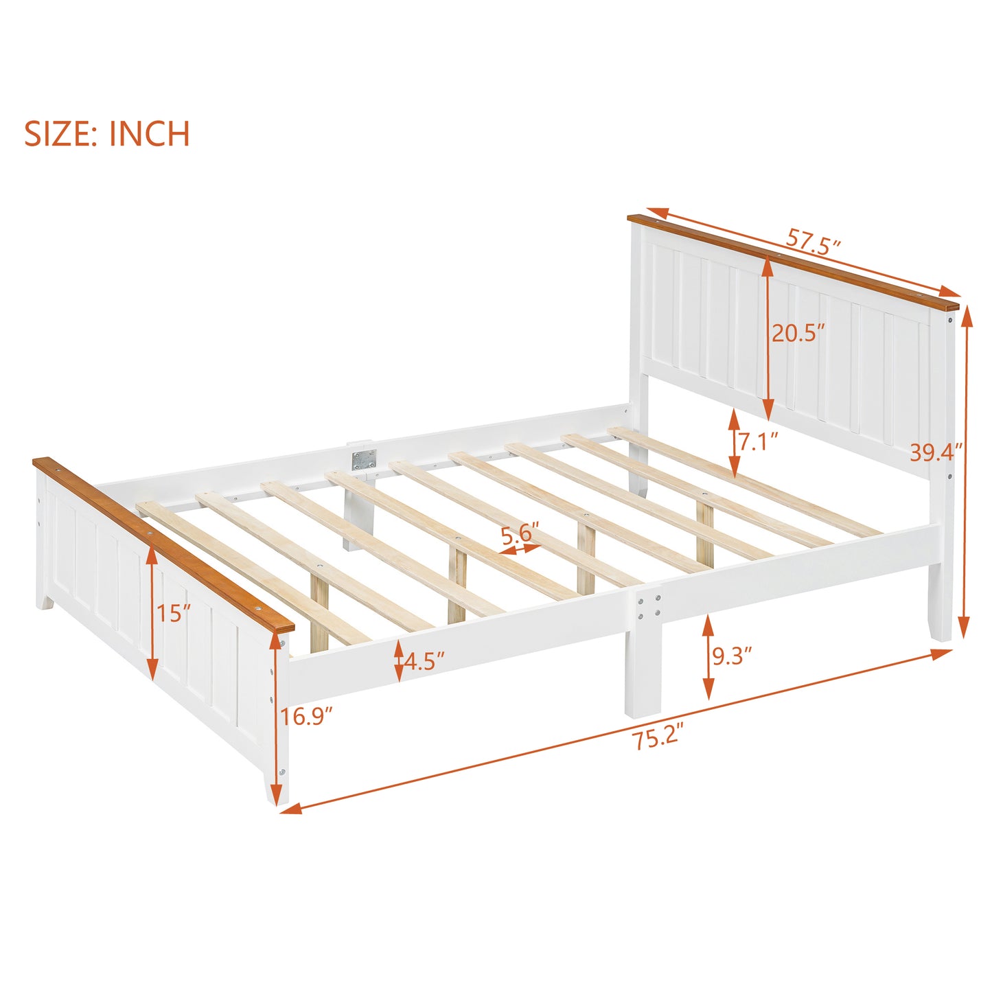 Simple Bed Frame with Rectangular Headboard and Footboard, White