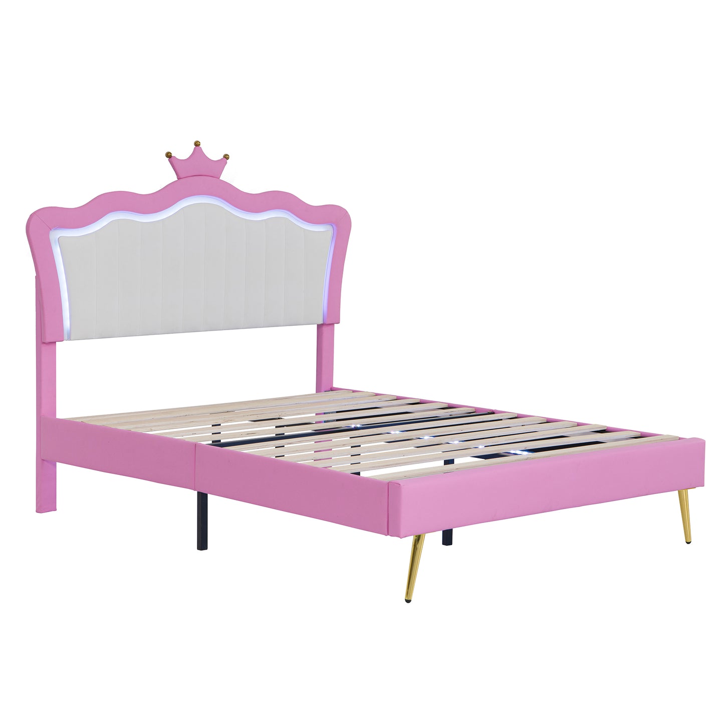 Full Size Upholstered Bed Frame with LED Light