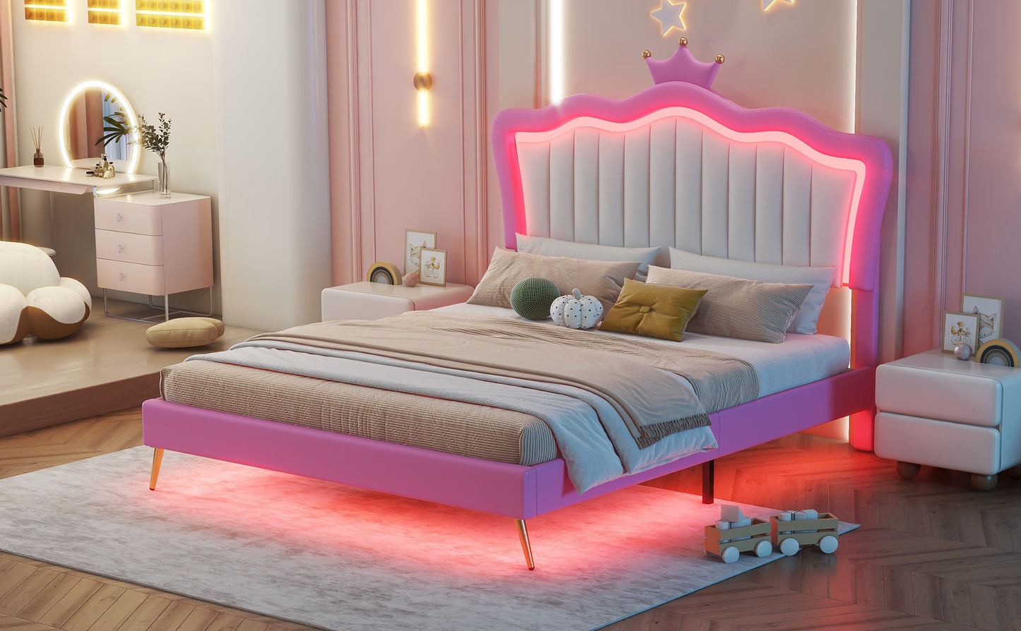 Full Size Upholstered Bed Frame with LED Light