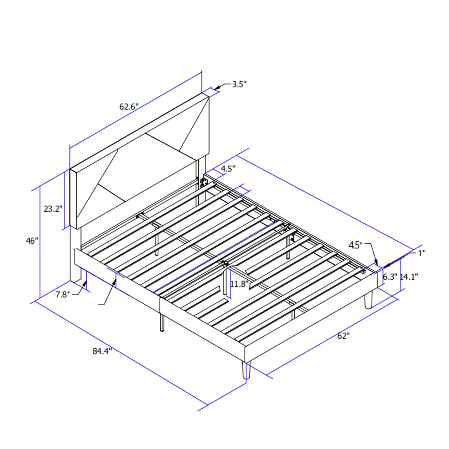 Bed Frame Wood Slat Support Grey