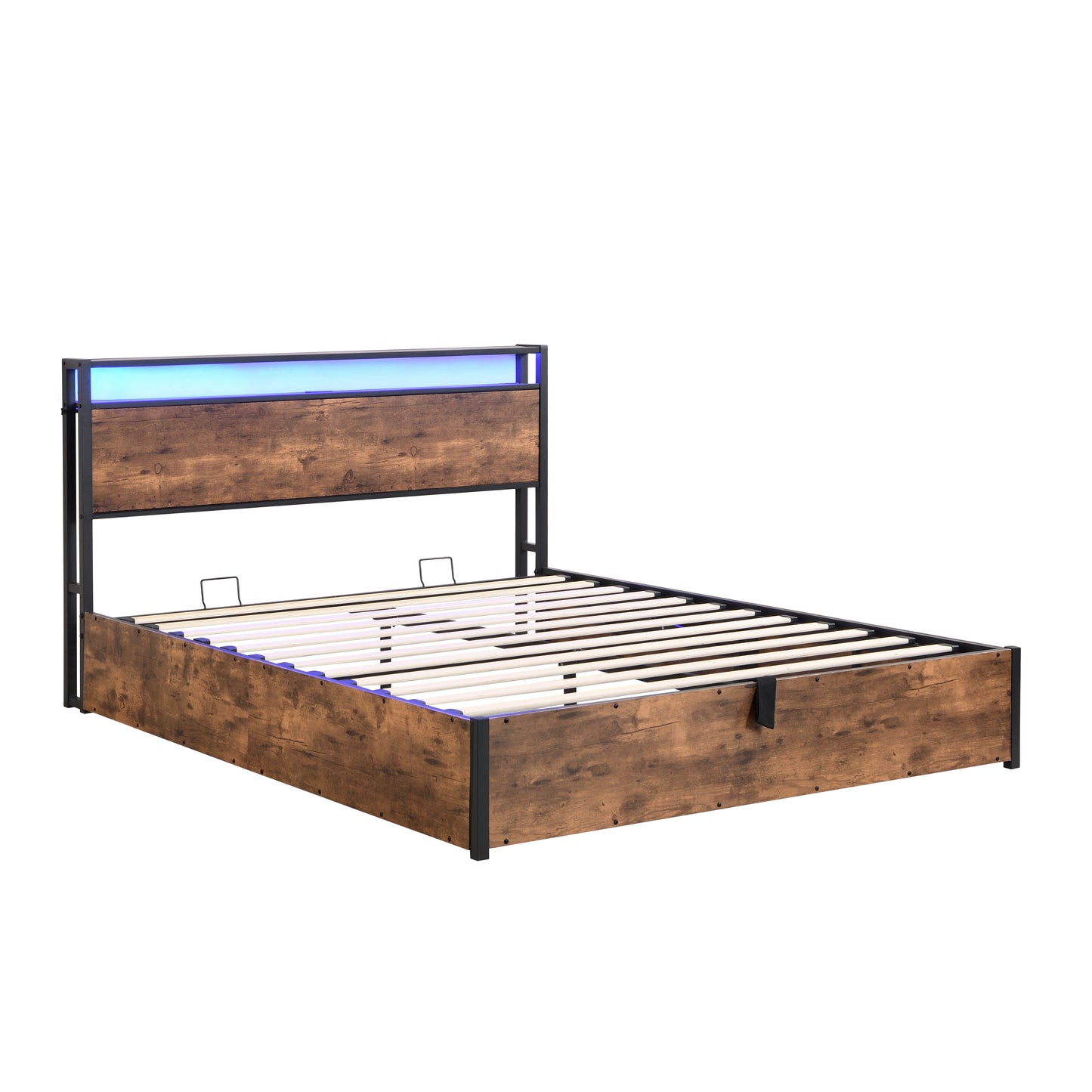 Elevating storage bed frame