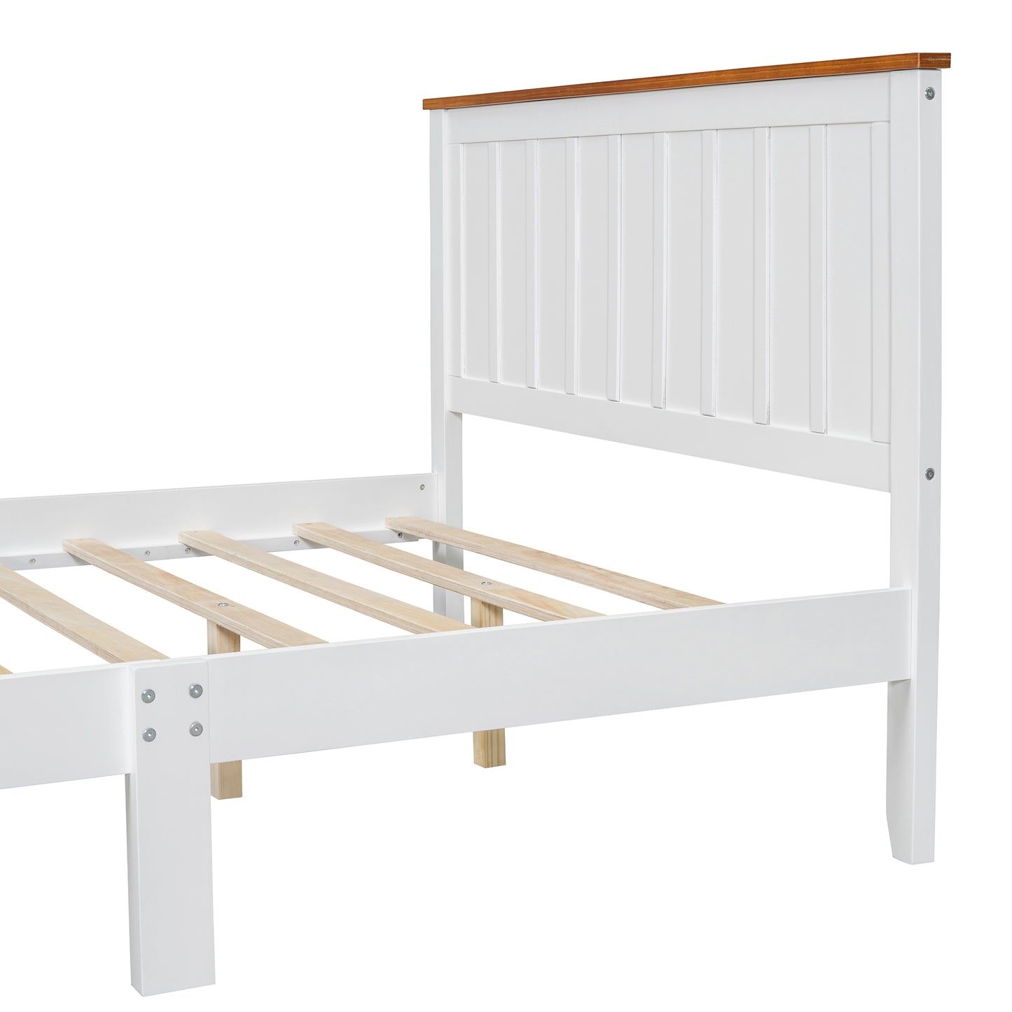 Simple Bed Frame with Rectangular Headboard and Footboard, White