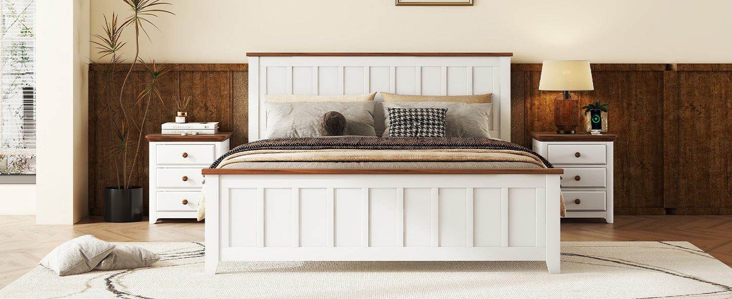 Simple Bed Frame with Rectangular Headboard and Footboard, White