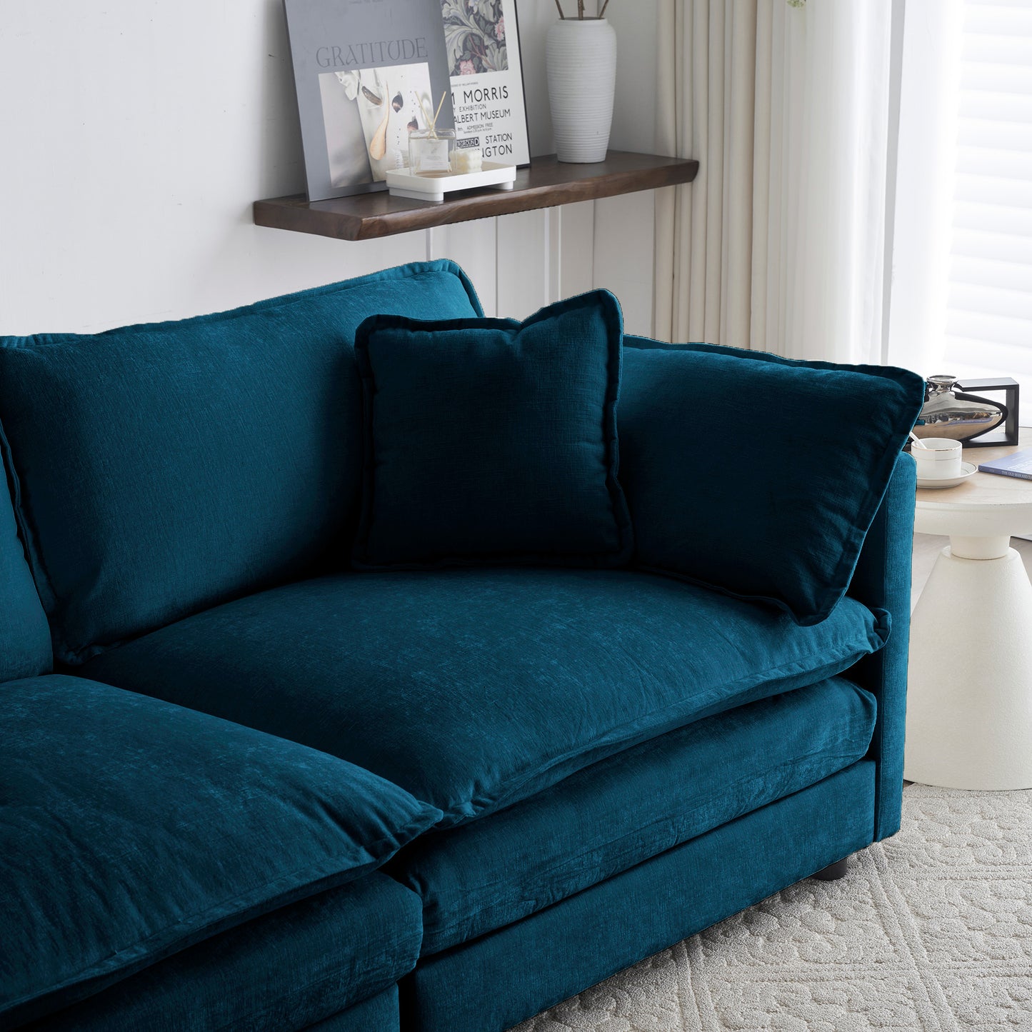 Couch for Living Room Blue Chenille