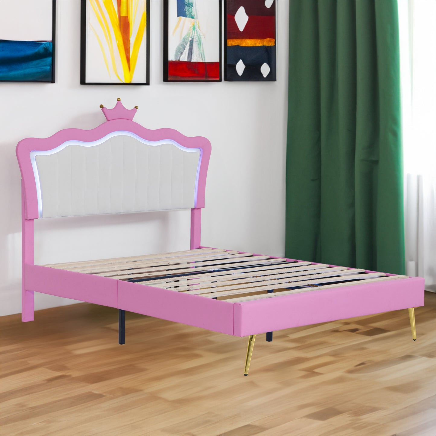 Full Size Upholstered Bed Frame with LED Light