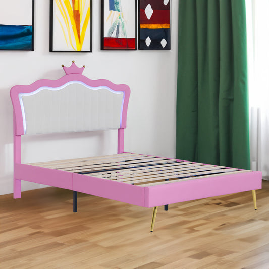 Full Size Upholstered Bed Frame with LED Light