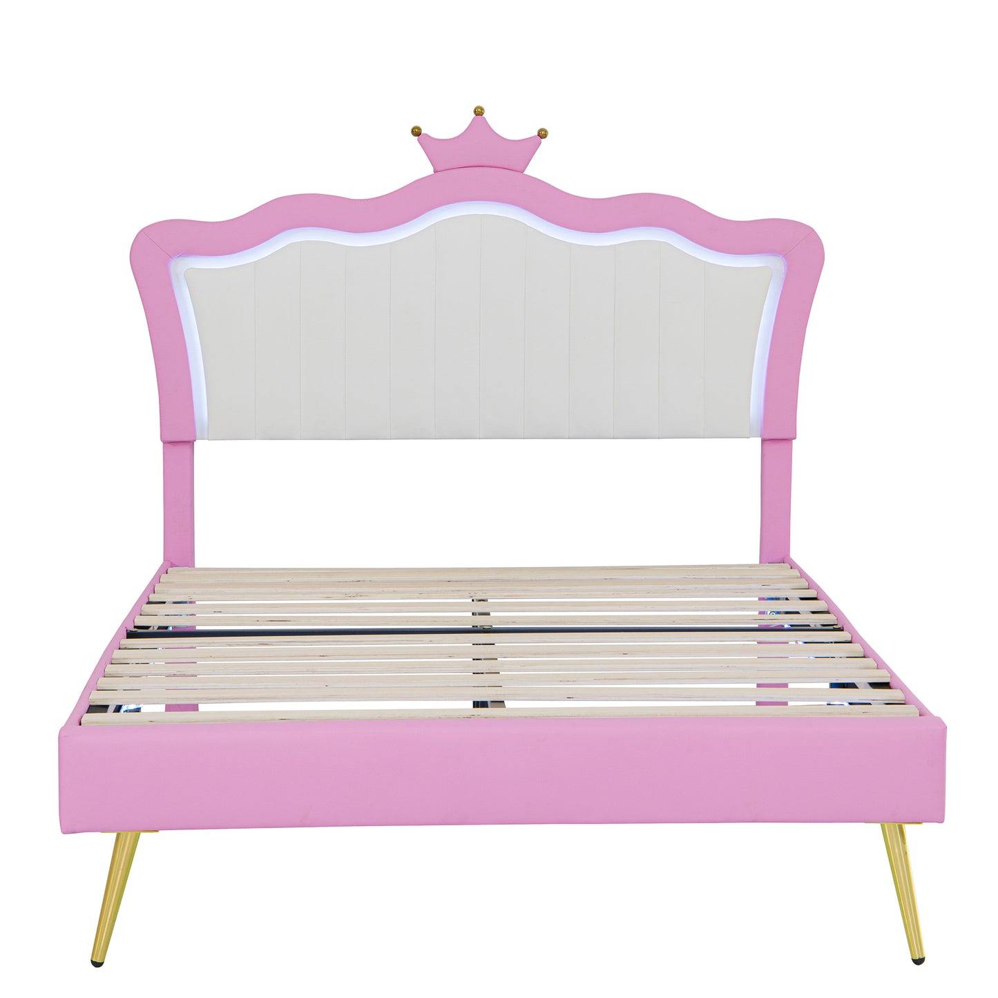 Full Size Upholstered Bed Frame with LED Light