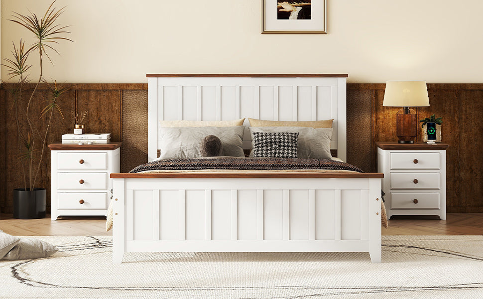 Simple Bed Frame with Rectangular Headboard and Footboard, White