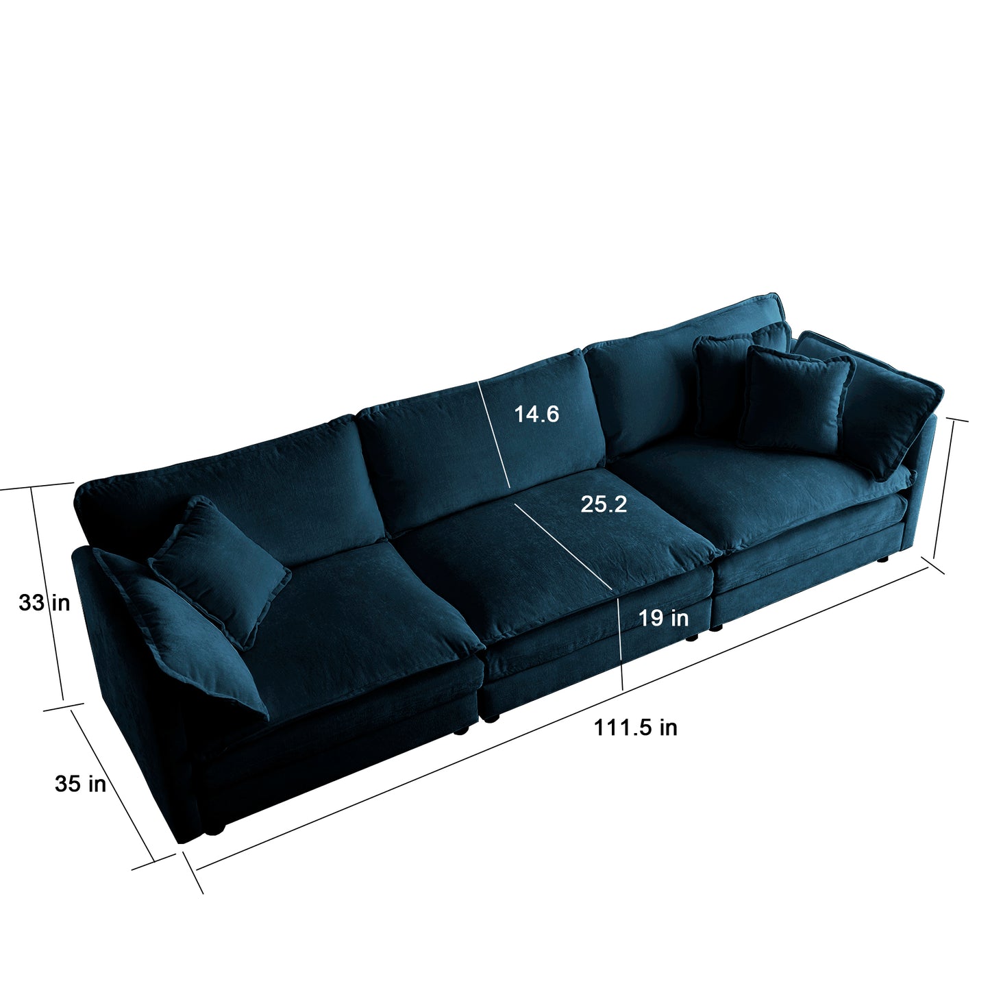 Couch for Living Room Blue Chenille