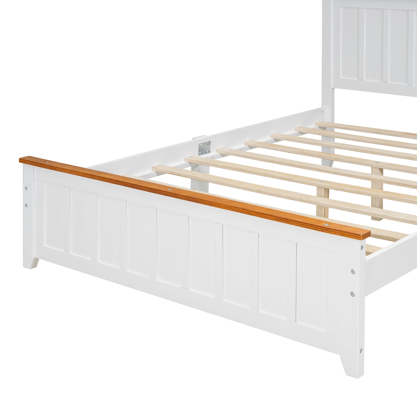 Simple Bed Frame with Rectangular Headboard and Footboard, White