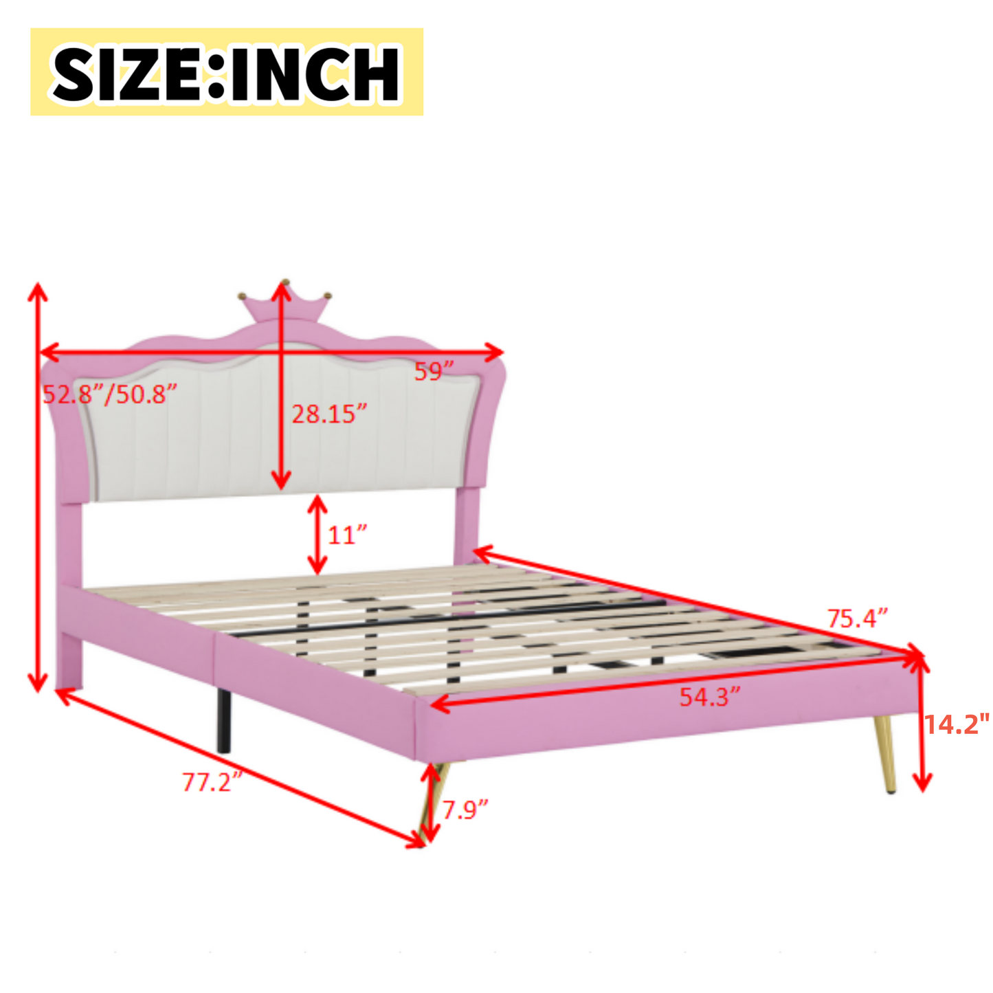 Full Size Upholstered Bed Frame with LED Light