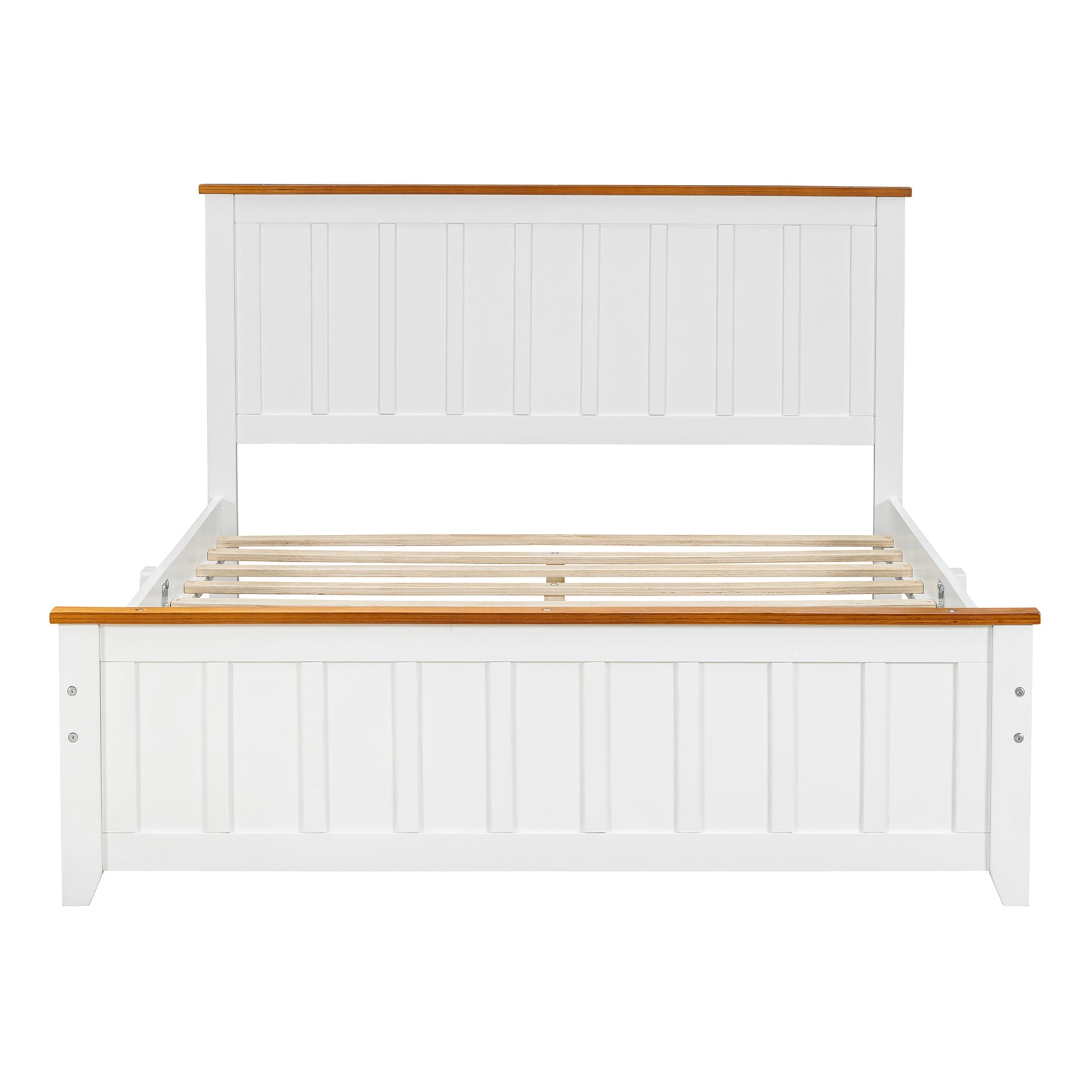 Simple Bed Frame with Rectangular Headboard and Footboard, White