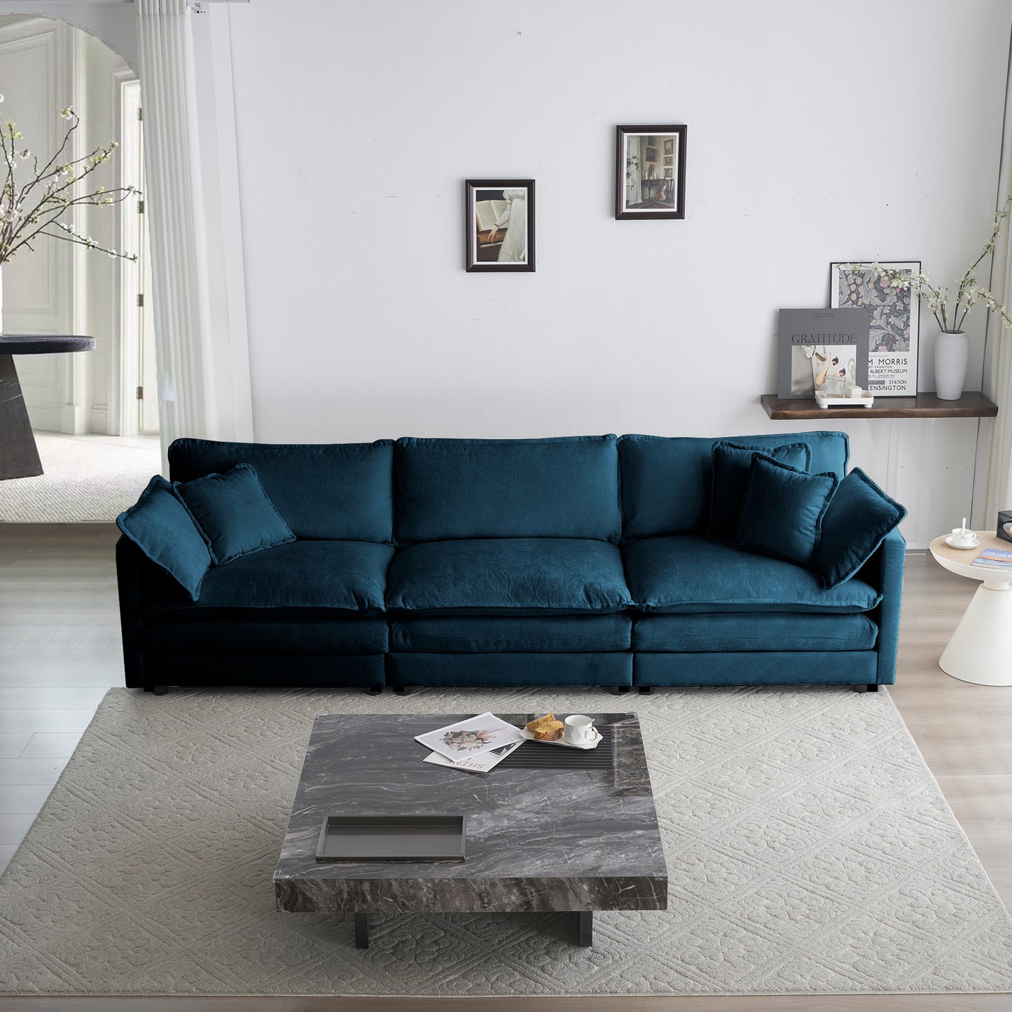 Couch for Living Room Blue Chenille