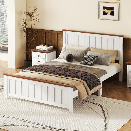 Simple Bed Frame with Rectangular Headboard and Footboard, White