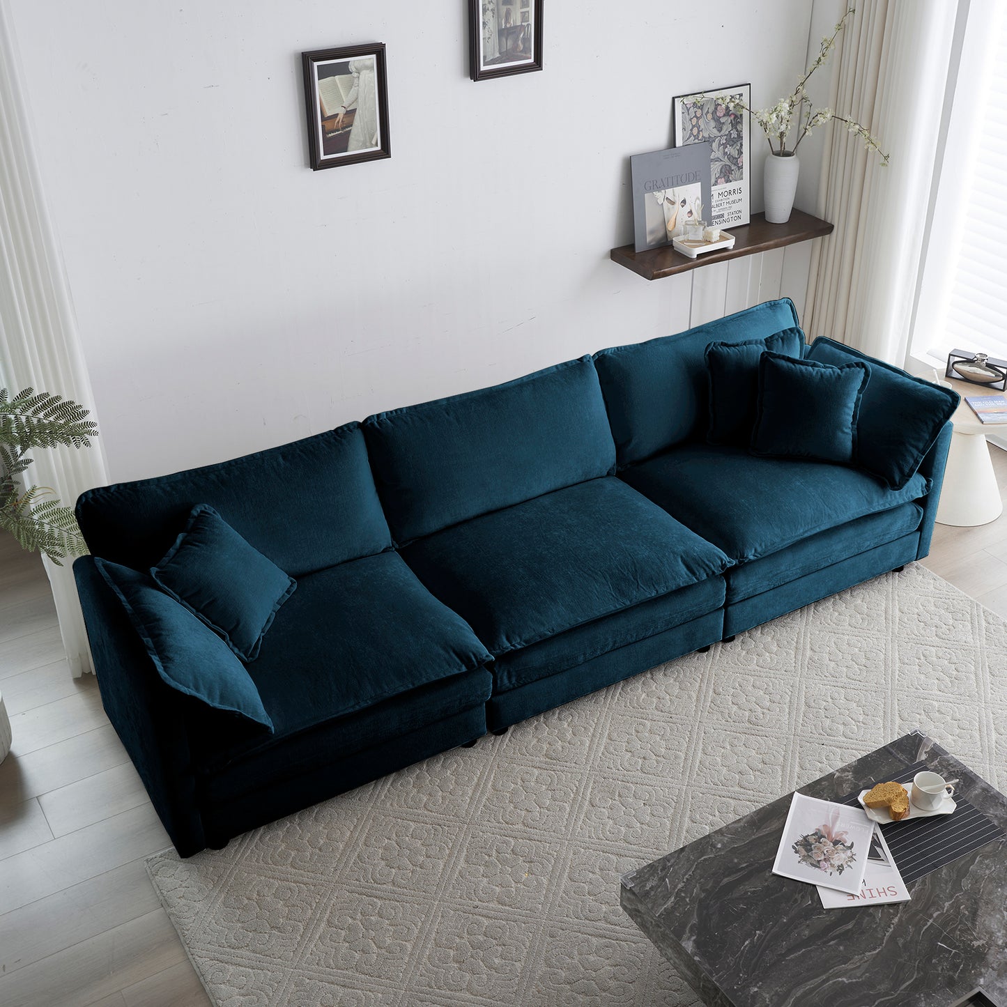 Couch for Living Room Blue Chenille